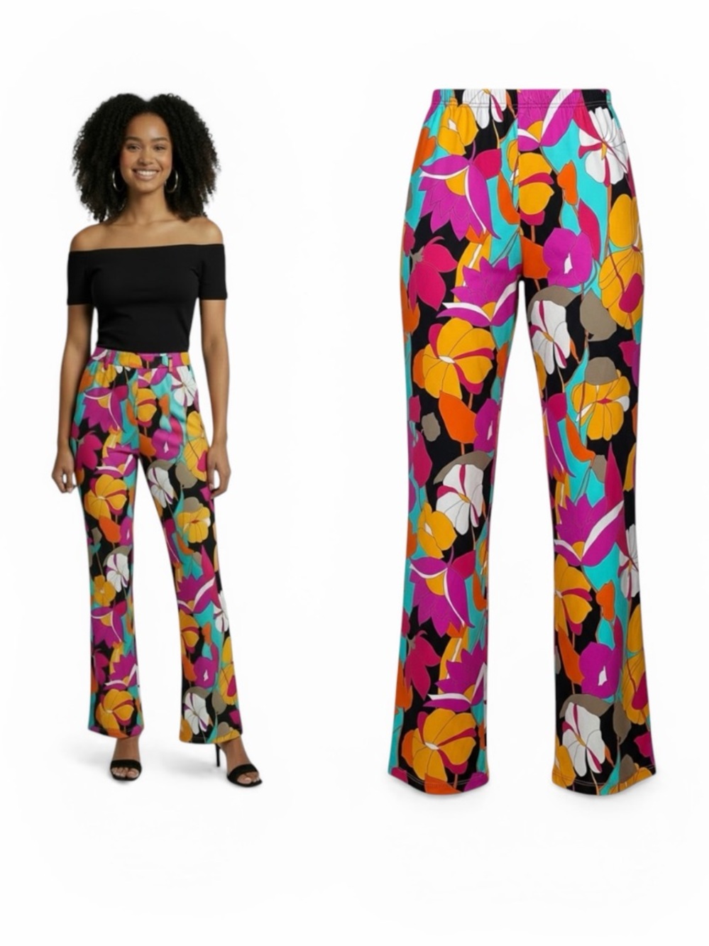 Trina Turk Multicolor Floral Flare Boho Wide Leg Luxe Resort Pants S/P